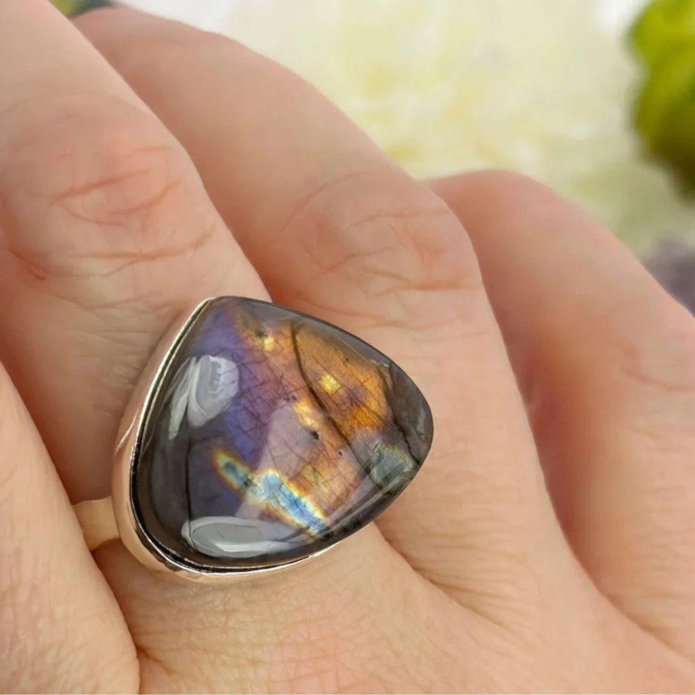 Pure Sterling Silver 925 Purple Labradorite Ring Size 8 1/2 8.5 Colorful New - Picture 4 of 12